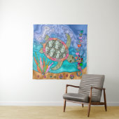 Psychedelic Zee Turtle Seahorse Art Wandkleed (In situ)