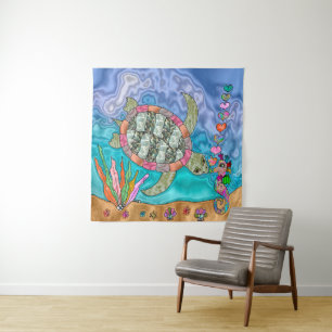 Psychedelic Zee Turtle Seahorse Art Wandkleed