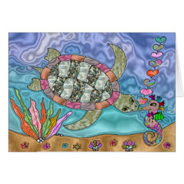 Psychedelic Zee Turtle Seahorse Art Wenskaart