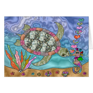 Psychedelic Zee Turtle Seahorse Art Wenskaart