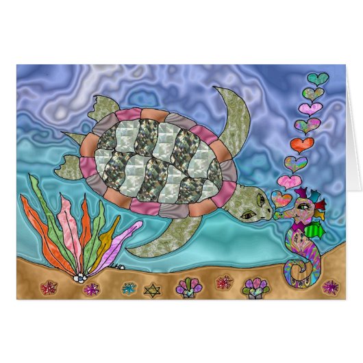 Psychedelic Zee Turtle Seahorse Art Wenskaart (Voorkant Horizontaal)