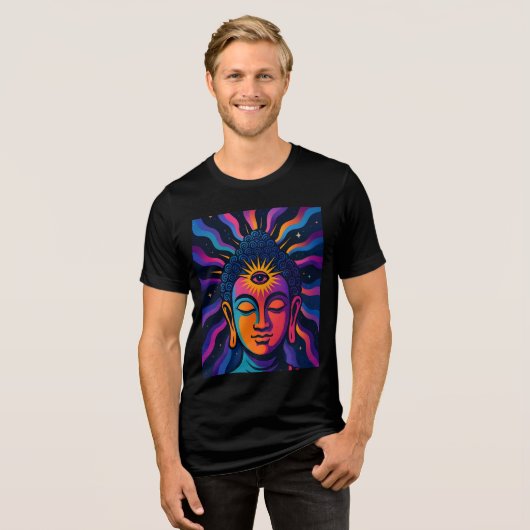 Psychedelic Zen Buddha - Third Eye Cosmic Vibratio Tri-Blend Shirt (Voorkant volledig)