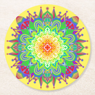 Psychedelic Zen Mandala Abstract Art Paper Onderze Ronde Kartonnen Onderzetter