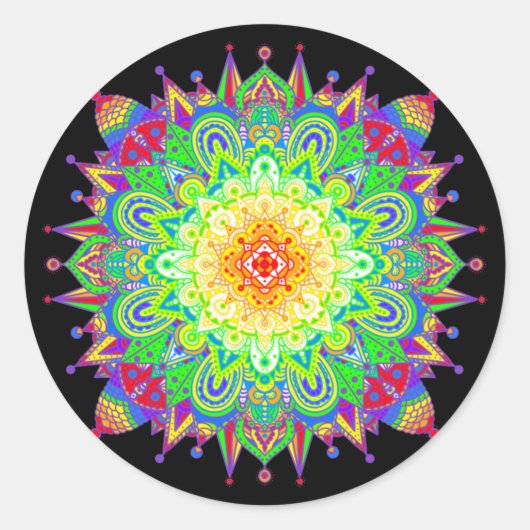 Psychedelic Zen Mandala Abstracte Art Classic Roun Ronde Sticker (Voorkant)