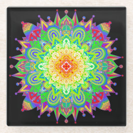 Psychedelic Zen Mandala Abstracte kunst Glazen Onderzetter