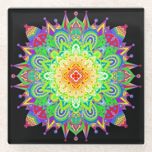 Psychedelic Zen Mandala Abstracte kunst Glazen Onderzetter (Voorkant)