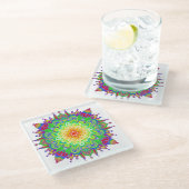 Psychedelic Zen Mandala Abstracte kunst Glazen Onderzetter (Schuin)