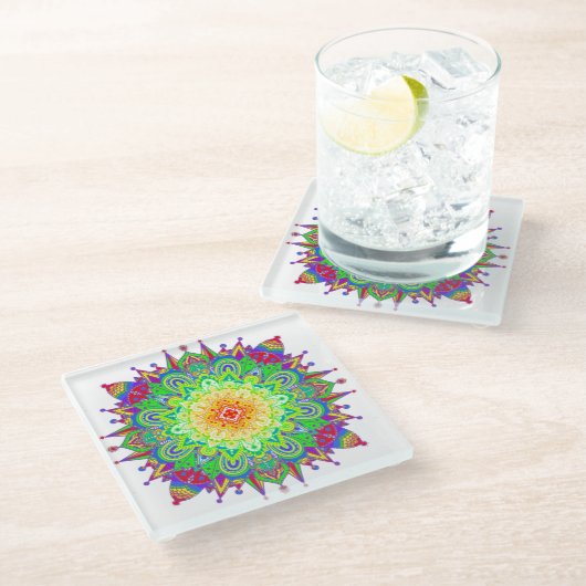 Psychedelic Zen Mandala Abstracte kunst Glazen Onderzetter (Schuin)
