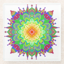 Psychedelic Zen Mandala Abstracte kunst Glazen Onderzetter
