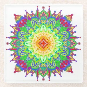Psychedelic Zen Mandala Abstracte kunst Glazen Onderzetter