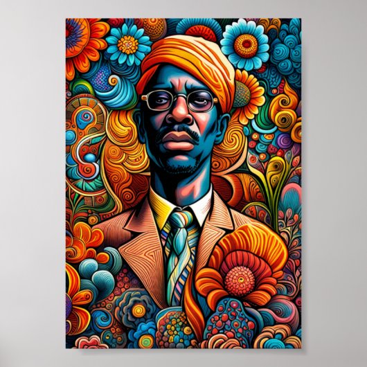Psychedelica Abstract Afro-Amerikaans Man Poster (Voorkant)