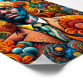 Psychedelica Abstract Afro-Amerikaans Man Poster (Hoek)