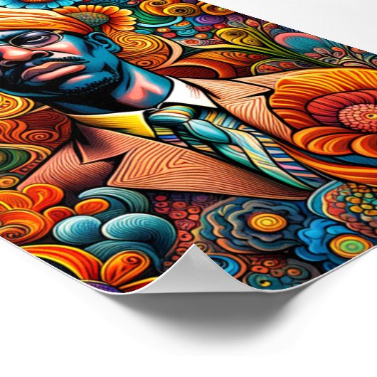 Psychedelica Abstract Afro-Amerikaans Man Poster (Hoek)