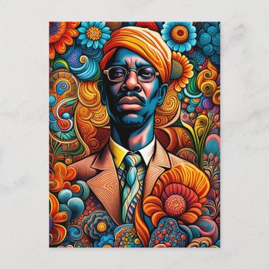 Psychedelica Abstracte Afro-Amerikaanse Man Briefkaart (Voorkant)