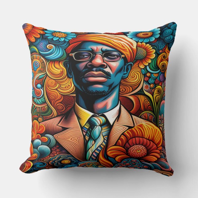 Psychedelica Abstracte Afro-Amerikaanse Man Kussen (Voorkant)