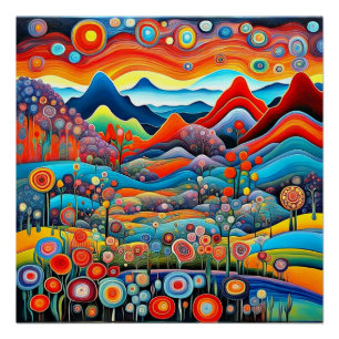 Psychedelisch berglandschap 1 perfect poster