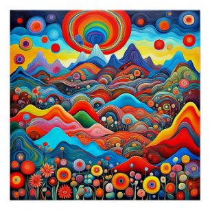 Psychedelisch berglandschap 3 perfect poster