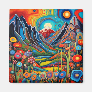 Psychedelisch berglandschap 4 magneet