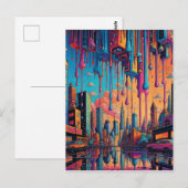 Psychedelisch Blauw Oranje Druppelende Stad Briefkaart (Voorkant / Achterkant)