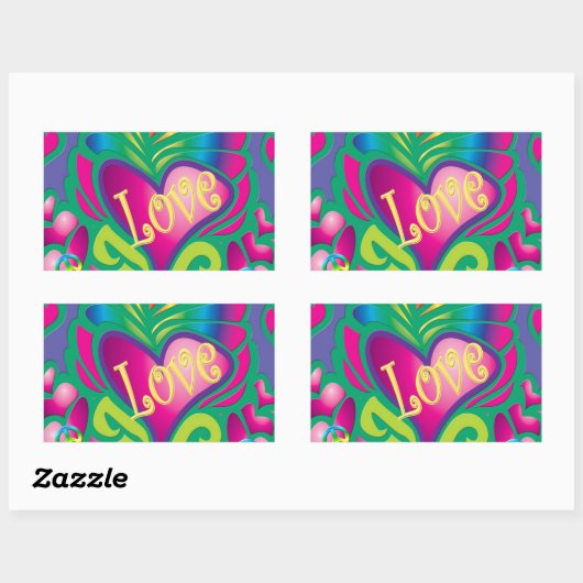 Psychedelisch bloemenhart rechthoekige sticker (Vel)