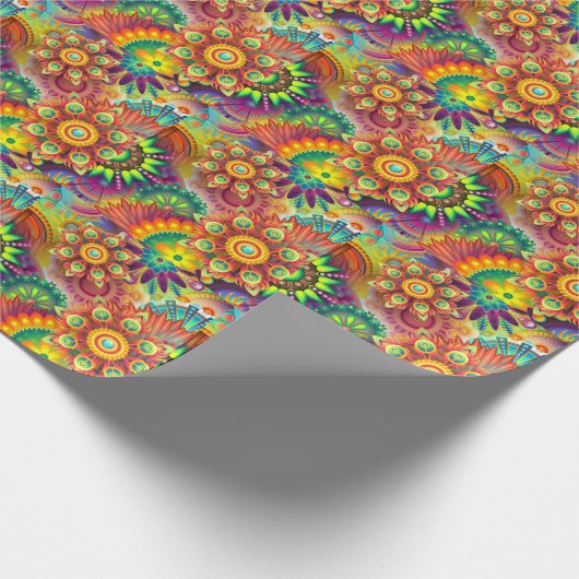 Psychedelisch bloemenpatroon cadeaupapier (Hoek)