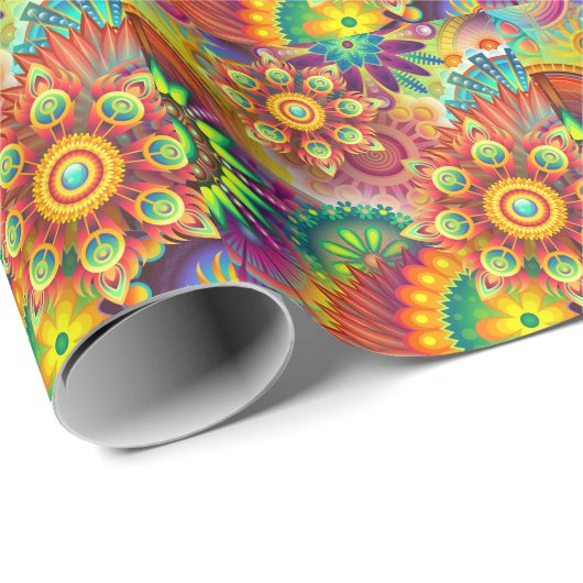 Psychedelisch bloemenpatroon cadeaupapier (Rol Hoek)