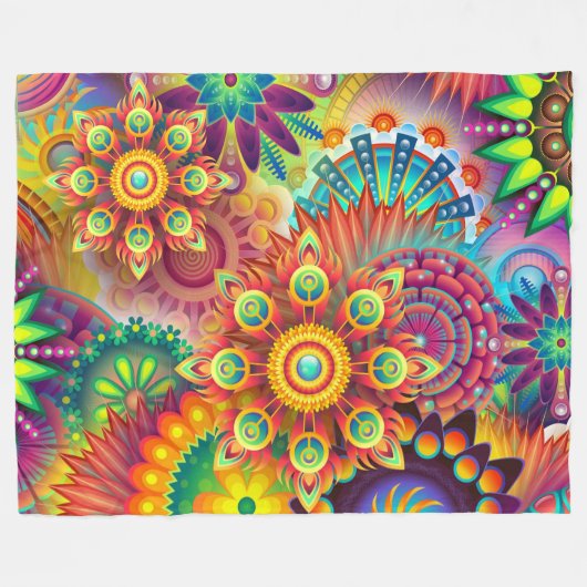 Psychedelisch bloemenpatroon fleece deken (Voorkant (Horizontaal))