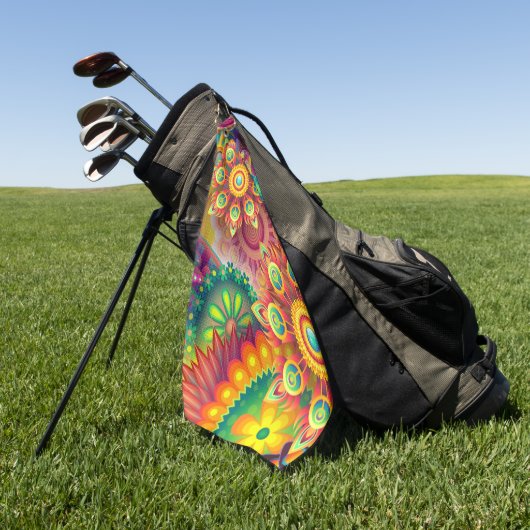 Psychedelisch bloemenpatroon golfhanddoek (Groen)