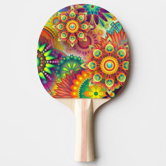 Psychedelisch bloemenpatroon tafeltennisbatje (Voorkant)
