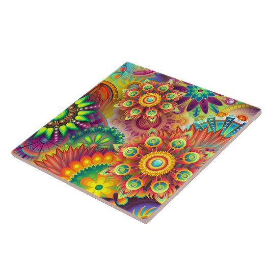 Psychedelisch bloemenpatroon tegeltje (Zijkant)