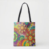 Psychedelisch bloemenpatroon tote bag (Voorkant)