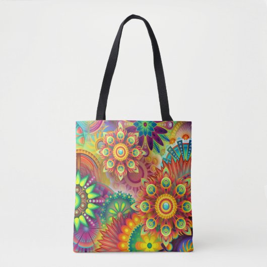Psychedelisch bloemenpatroon tote bag (Voorkant)