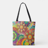 Psychedelisch bloemenpatroon tote bag (Achterkant)