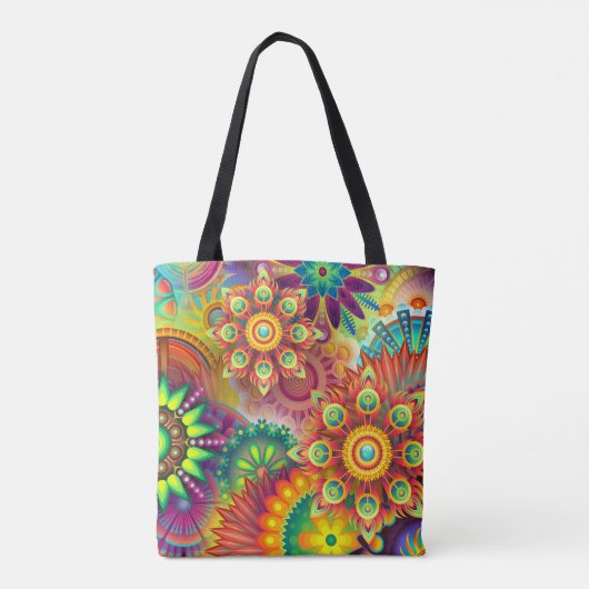 Psychedelisch bloemenpatroon tote bag (Achterkant)