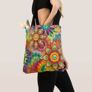 Psychedelisch bloemenpatroon tote bag