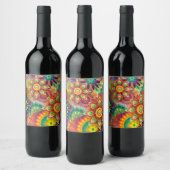 Psychedelisch bloemenpatroon wijn etiket (Flessen)