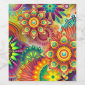 Psychedelisch bloemenpatroon wijn etiket (Enkel label)