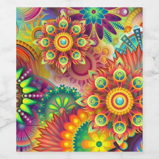 Psychedelisch bloemenpatroon wijn etiket (Enkel label)