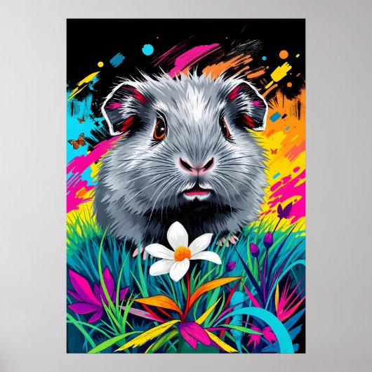 Psychedelisch cavia – Pop Art Pet Portrait Poster (Voorkant)