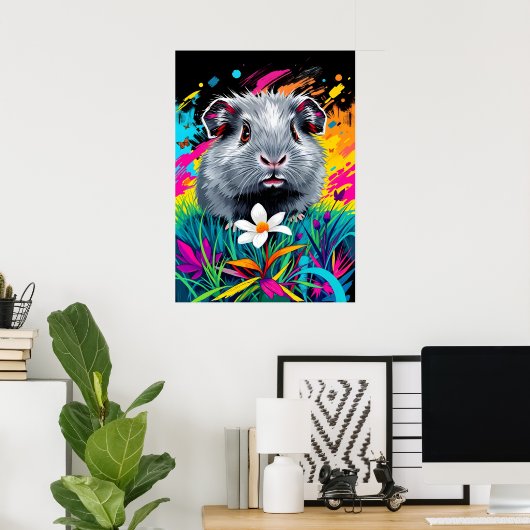 Psychedelisch cavia – Pop Art Pet Portrait Poster (Thuiskantoor)