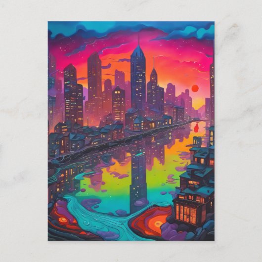 Psychedelisch donker stadslandschap briefkaart (Voorkant)