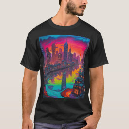 Psychedelisch donkerder stadsgezicht t-shirt
