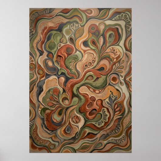 Psychedelisch Draaiend Abstract Organisch Kunstpat Poster (Voorkant)