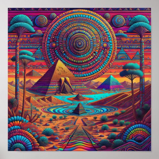 Psychedelisch Egyptisch landschap Poster (Voorkant)