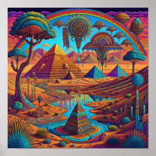 Psychedelisch Egyptisch landschap Poster