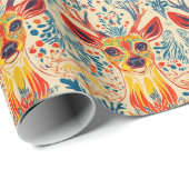 Psychedelisch geel rood hertenpatroon cadeaupapier (Rol Hoek)