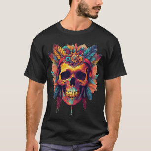 Psychedelisch gevederde schedel T-shirt