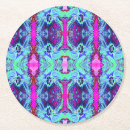 Psychedelisch groen en blauwe hibiscuspatroon ronde kartonnen onderzetter