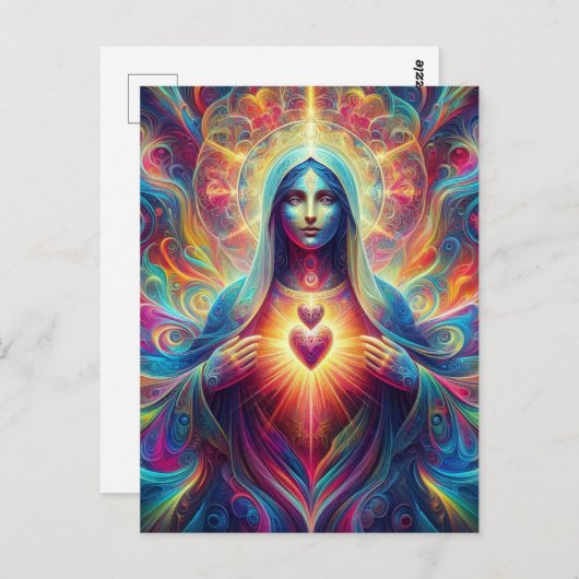Psychedelisch Heilig Hart van Maria Briefkaart (Voorkant / Achterkant)