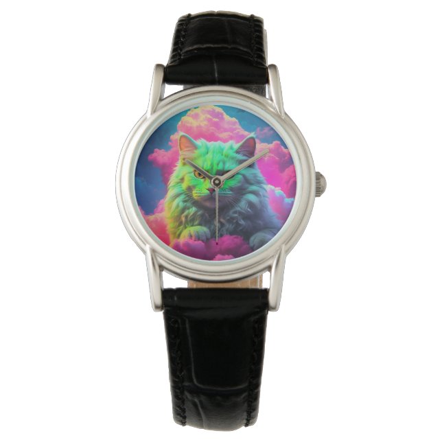 Psychedelisch kattenhorloge voor kattenliefhebber horloge (Voorkant)